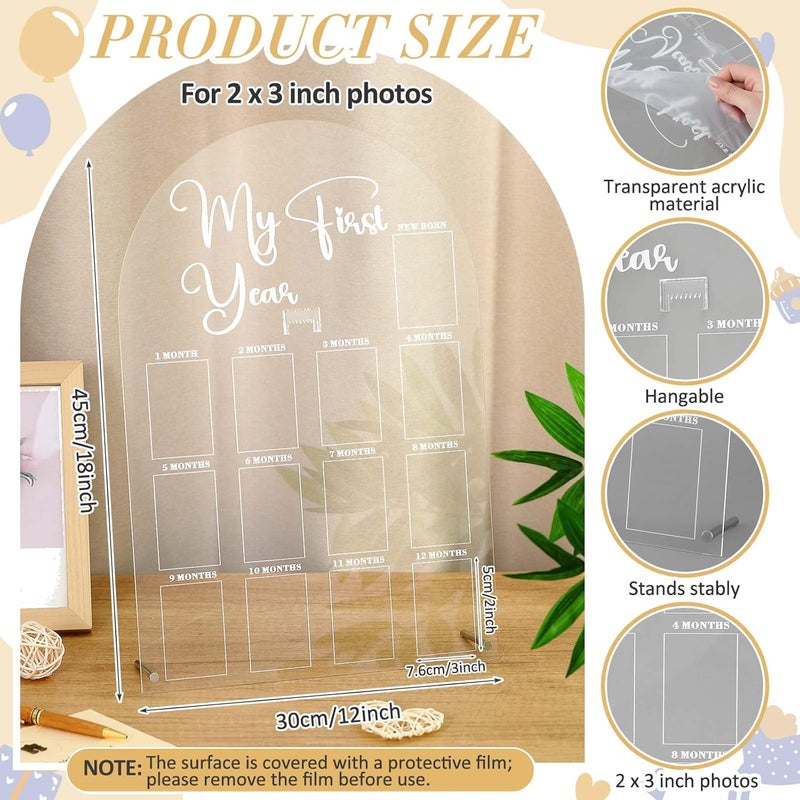 Lineshading My First Year Photo Frame Acrylic 18 x 12 Inch Large 12 Monthly Milestone Photo Board Picture Frame Display Hanging/Standing Baby Memories Collage Gift for 1st Birthday Newborn Keepsake - Image 2